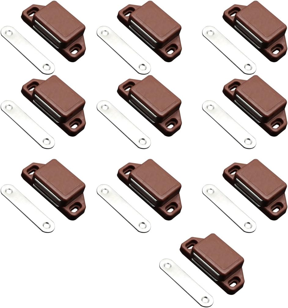 Magnetic Catch Plastic Housing Plate Drawer Door Cabinet Door Catch Latch Closures (L, Brown)