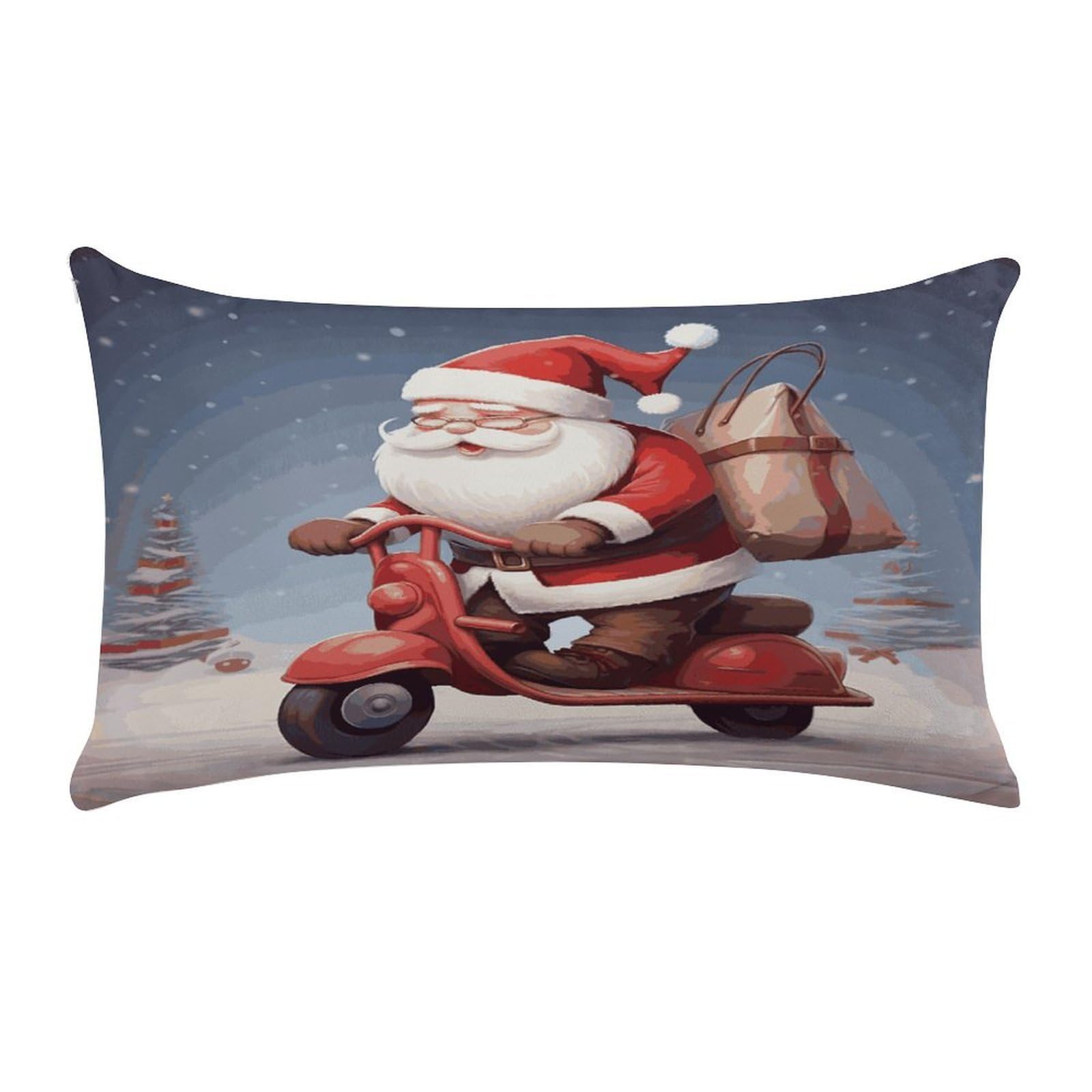 Santa Claus on Scooter Pillow Case Decorative Rectangle Throw Pillow Cover Soft Plush Pillowcase Cozy Cushion Case Modern Pillow Sham Cushion Cover for Bedroom Sofa Couch 20 X 12 Inch