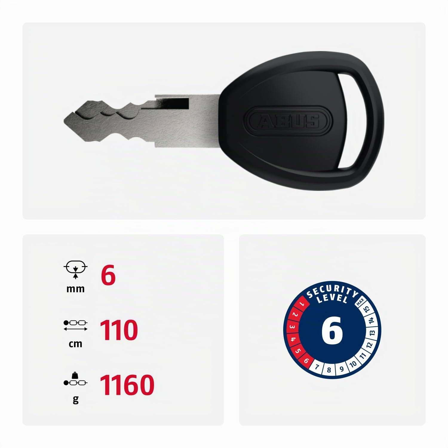 ABUS Lucchetto a catena Catena 6806K - Lucchetto per bicicletta leggero in acciaio temprato con tubo in tessuto alla moda - Catena quadrata con livello di sicurezza 6