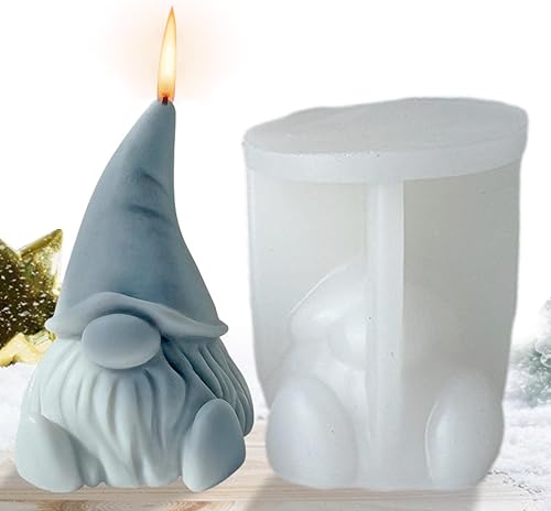 Miniatura 5 de Molde de vela de silicona 3D, lindo molde de fundición de escultura de gnomo de Papá Noel de Navidad, molde de resina hecho a mano, molde de cera