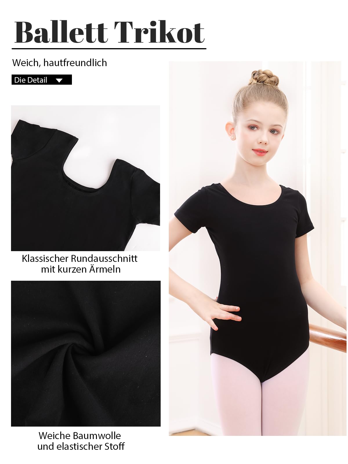 Ballettkleidung Mädchen Ballett Trikot Kinder Ballettanzug Kurzarm Ballett Body Tanzbody Baumwolle Turnanzug Gymnastikanzug für Mädchen Damen Gr.100-170