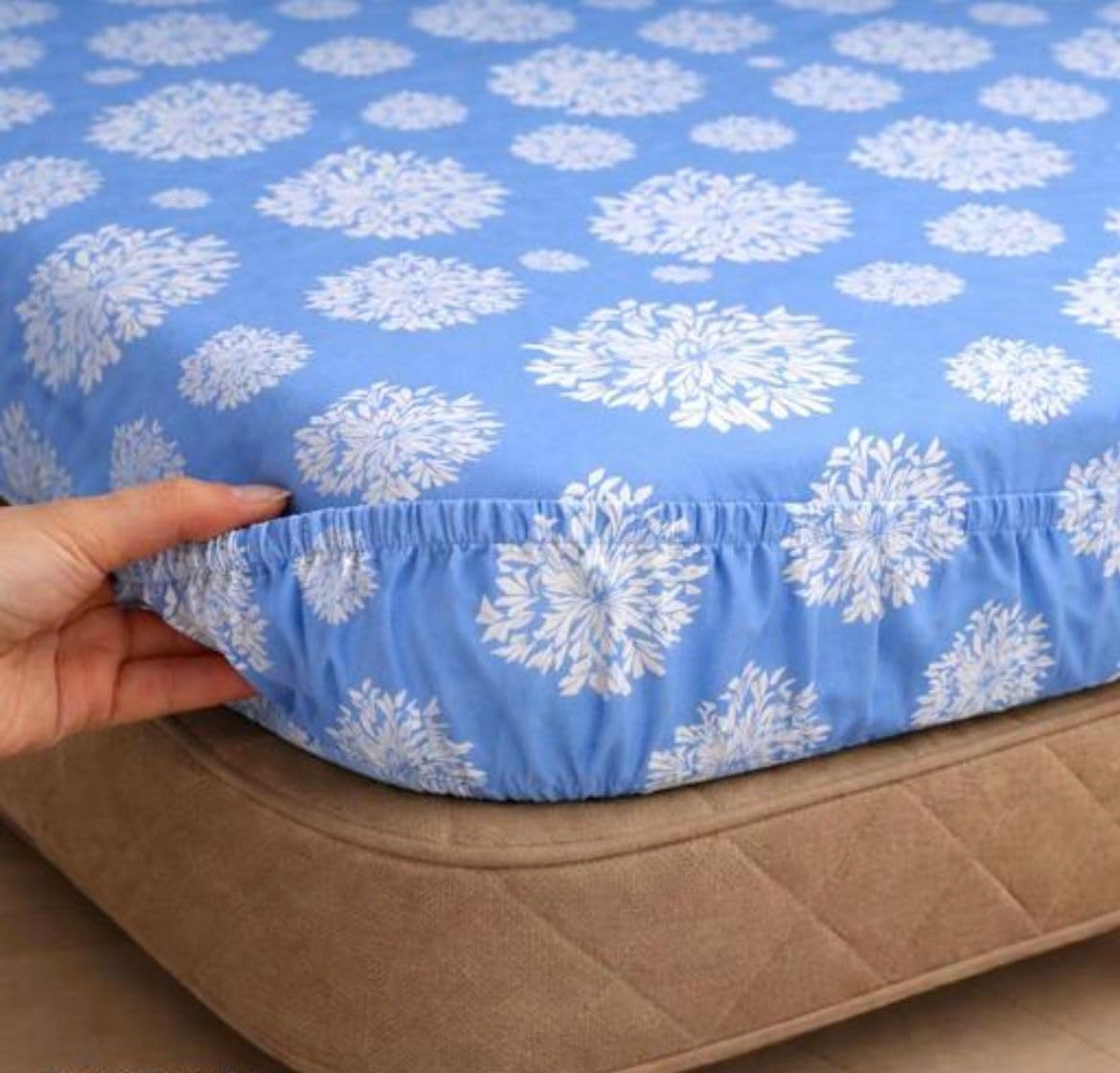 Rajat Presents Premium Cotton Elastic Fitted Geometric Bedsheets with 2 King Size Pillow Covers | Double Bed with All Around Elastic 180 TC Supersoft | (72"X78", 180-200 TC A1140-image-34