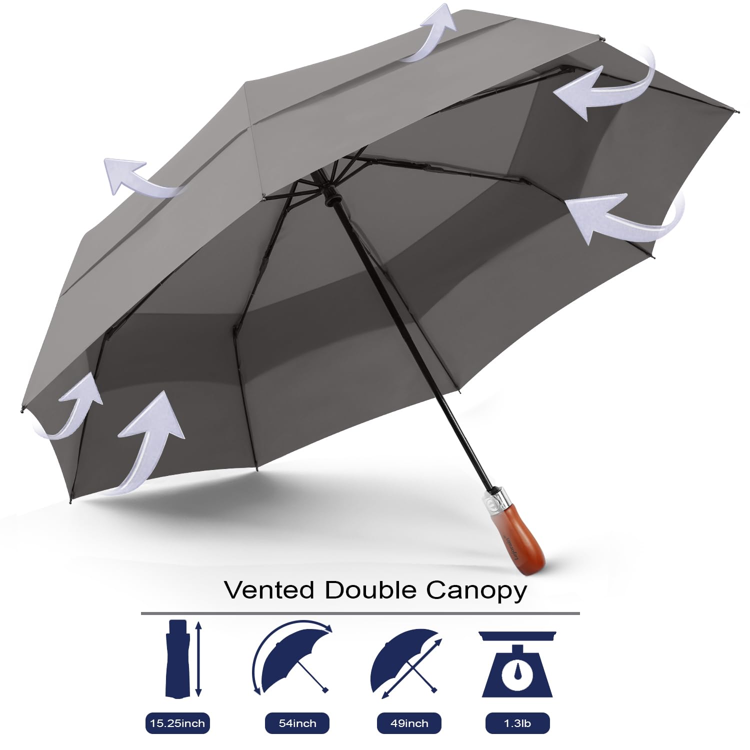 Lejorain Parapluie de golf extra large – Parapluie automatique à double auvent coupe-vent pour la pluie, robuste et pliable pour homme, 05.Gris