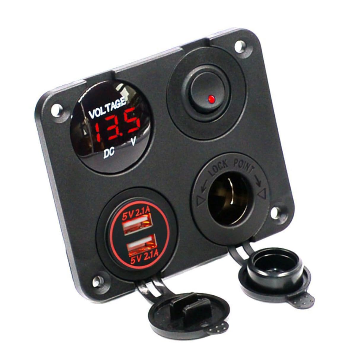 UPKOCH 2.1a Cargador USB Dual Voltímetro Led Rojo y Panel De Conexión para Coche Barco RV