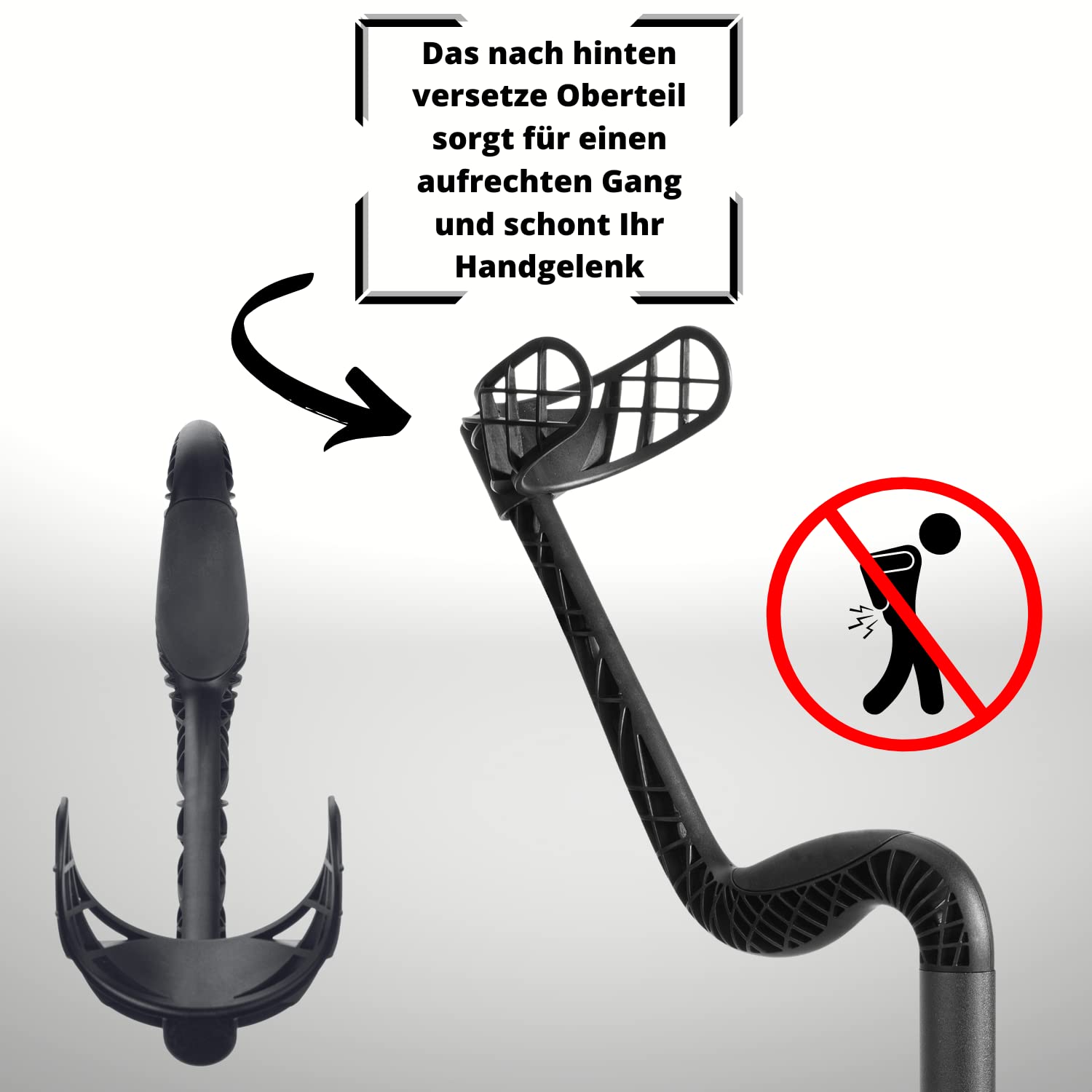 GANYMED - Andador para antebrazo con mango ergonómico suave, soporte para antebrazo ajustable de metal ligero, muletas con base de goma, hasta 120 kg, color negro