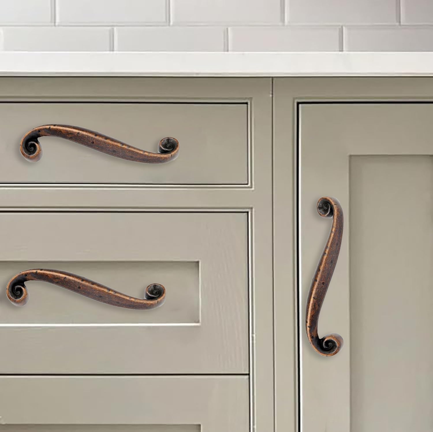 KHTUMEWARE-80203 Antique Copper Cabinet Pulls CTC 3-3/4 in (96 mm) 10-Pack in Antique Copper — KHTUMEWARE