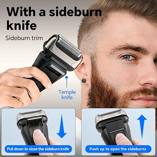 Miniatura 6 de Gertzy Afeitadora eléctrica para la cara de los hombres, afeitadora inalámbrica de papel de aluminio para barba con recortadora desplegable, carga