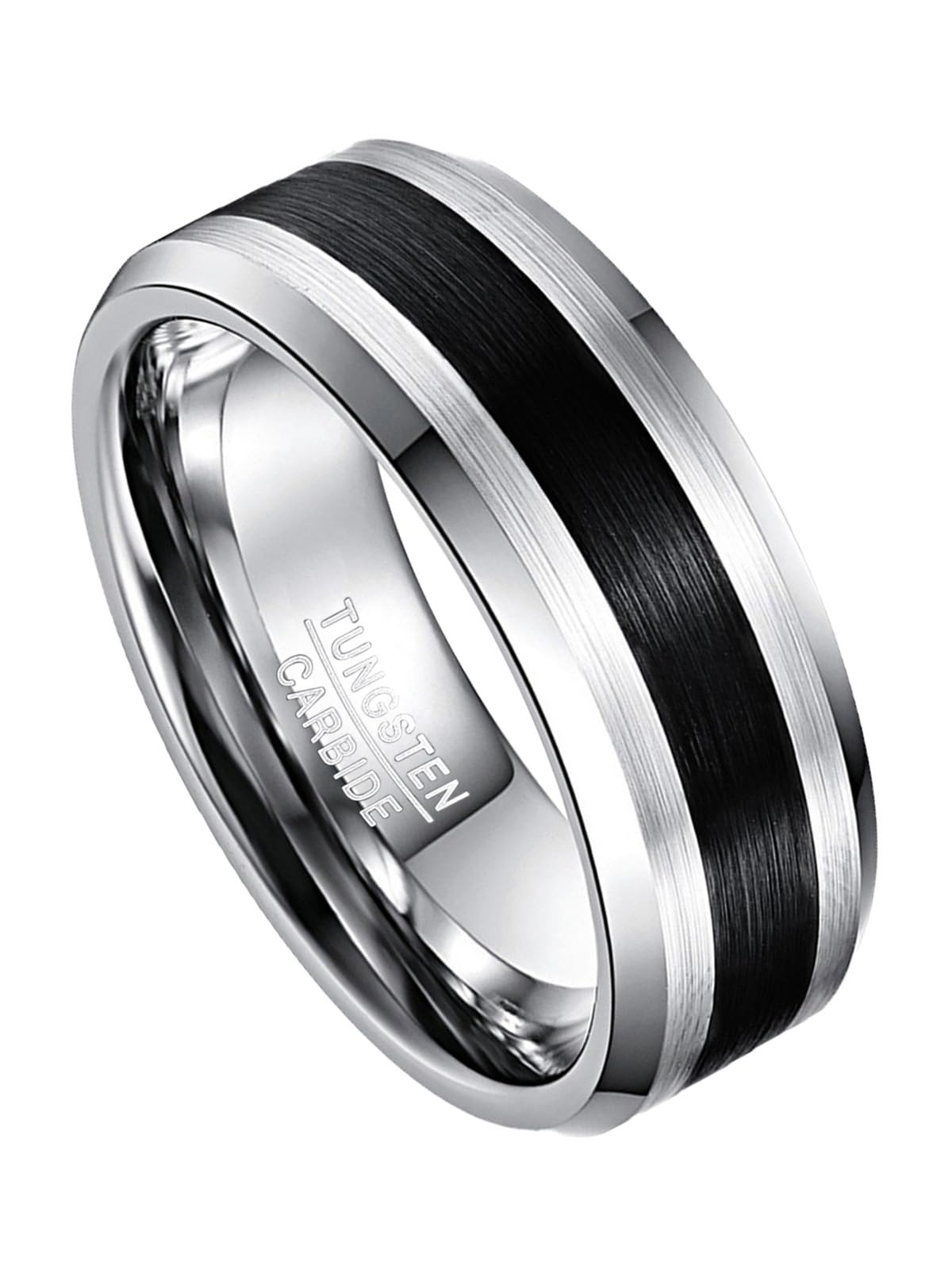 Vakki Herren Ring 8mm Silber Wolframring Schwarze Gebürstete