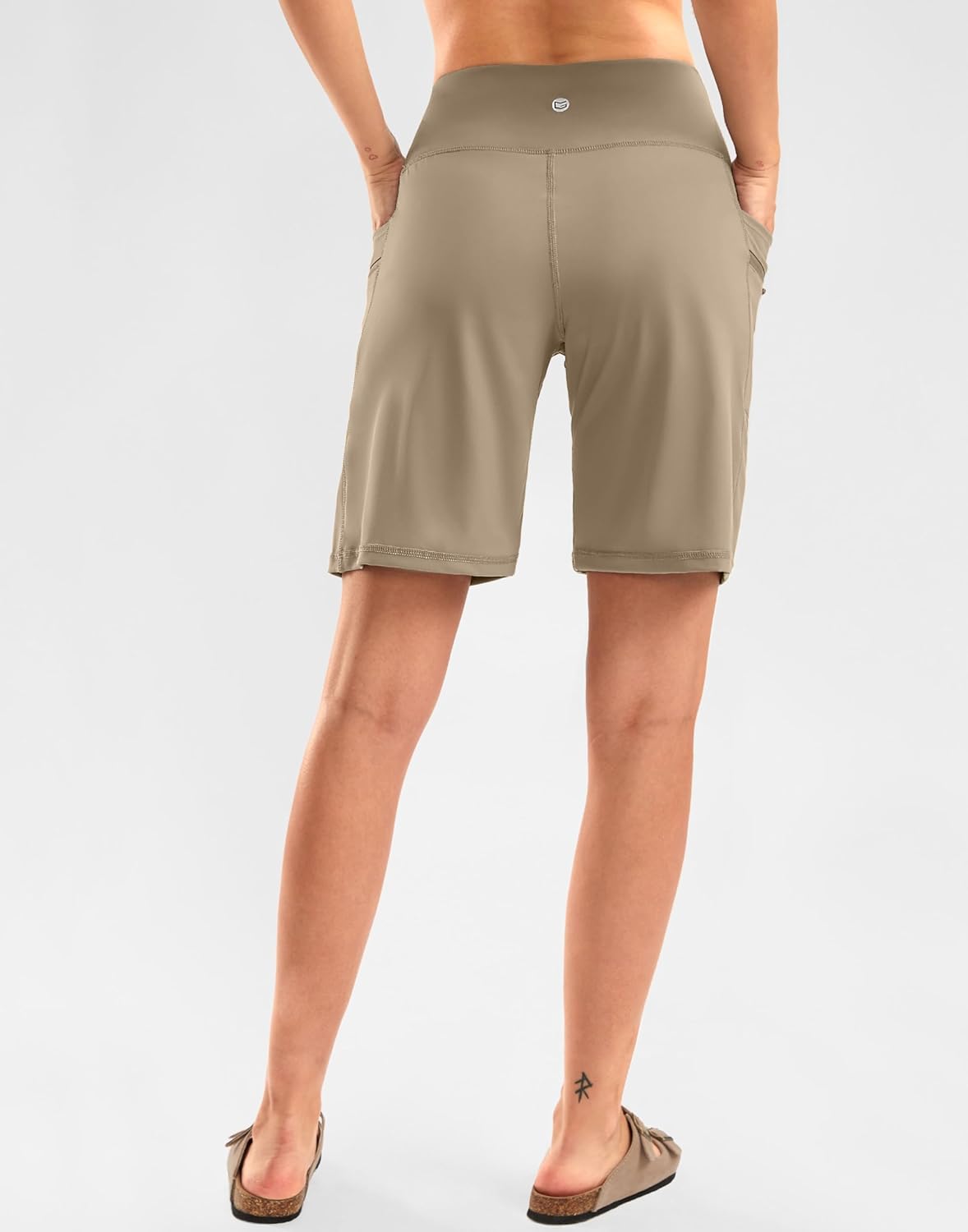 G Gradual Women's High Waisted 9" Bermuda Shorts with Zipper Pockets Athletic Workout Long Shorts for Women Knee Length