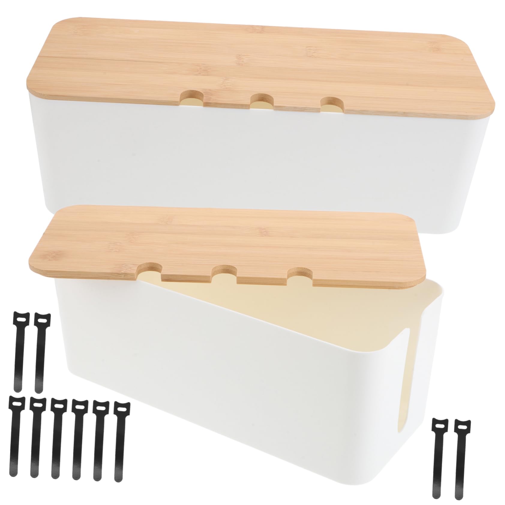 Caja Organizadora para Guardar Cables con Agujeros, Plástico y Madera | Diseño Simple y Moderno, 1 Juego, Acceso Cómodo para Conexiones Múltiples y Orden de Conductores