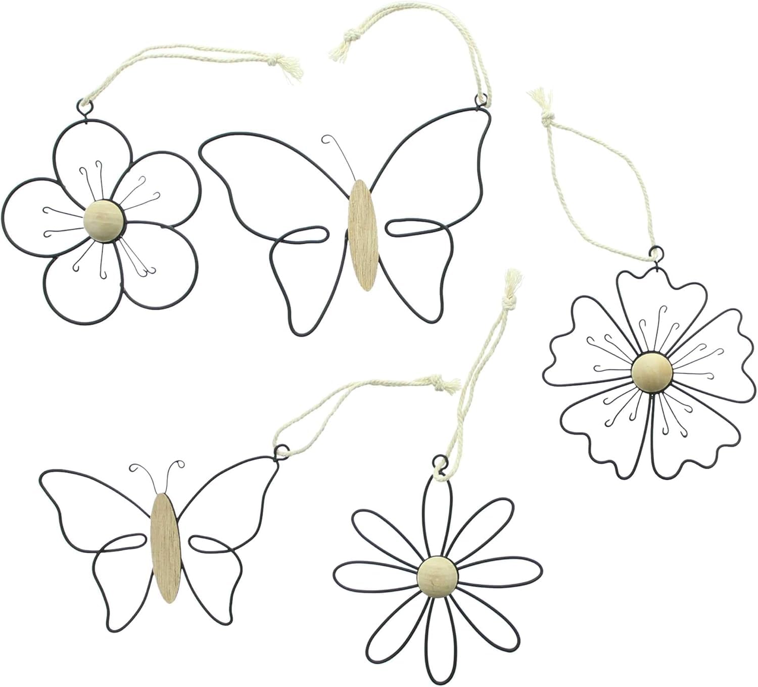 Fensterschmuck zum Hängen 5er Set – Fensterdeko Metall & Holz mit Blumen & Schmetterlingen – Boho Deko Anhänger für Fenster, Balkon, Tür & Wohnzimmer