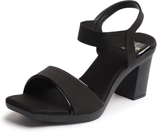 XE Looks Women's Trendy Block Heels | Open-Toe Sandals with Elastic Support | Anti-Skid Sole & Cushioned Footbed Block Hee...