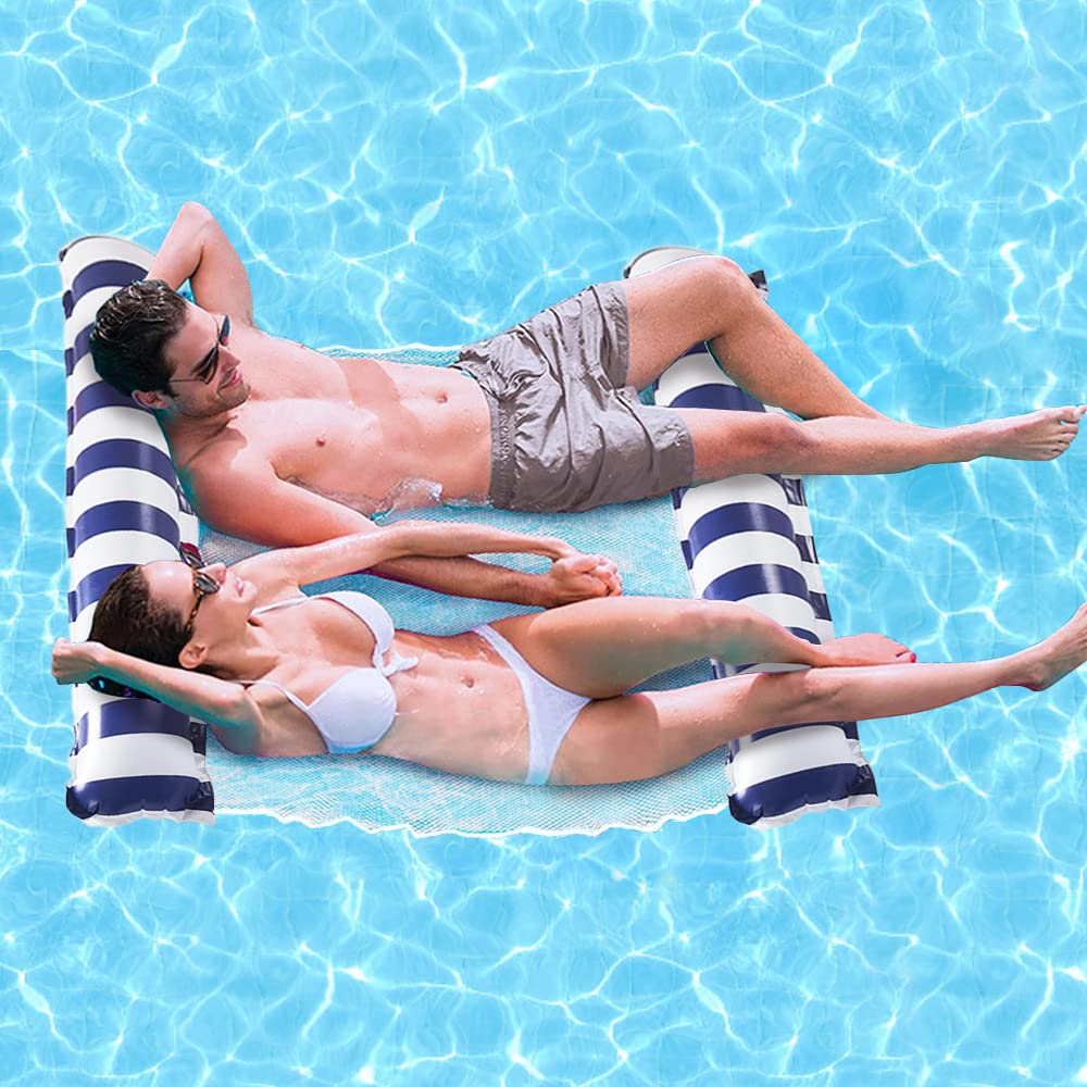 Lot De 2 Hamacs Gonflables Piscine Avec Dossier – Matelas Flottant 4-en-1, Motif Tropical, 76x40,5x61 Cm