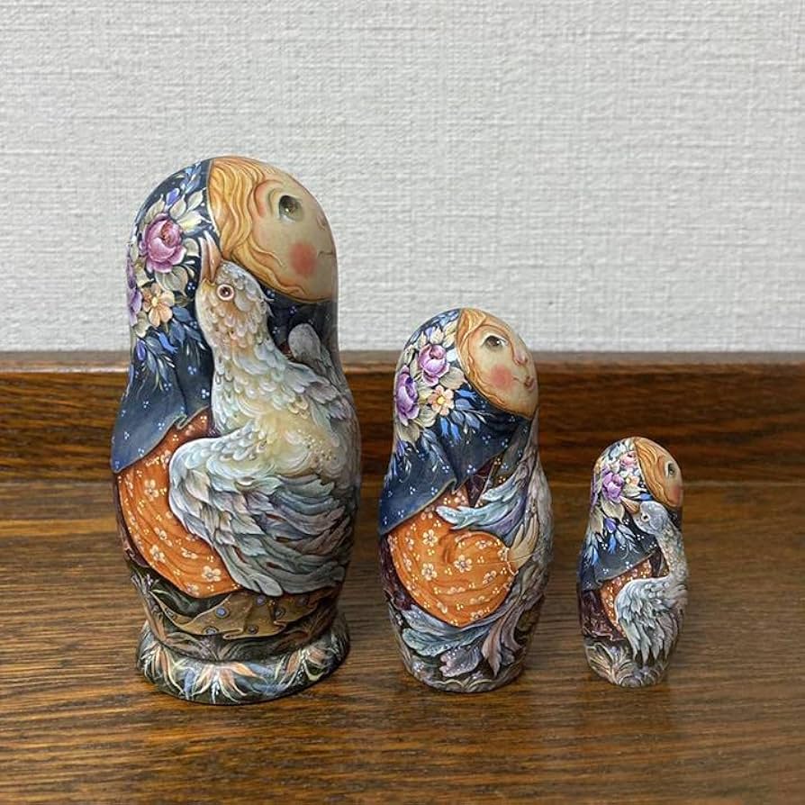 ロシア雑貨☆マトリョーシカ(3P)Birds タチアナ作 ロシア雑貨☆マトリョーシカ(3P)Birds タチアナ作
