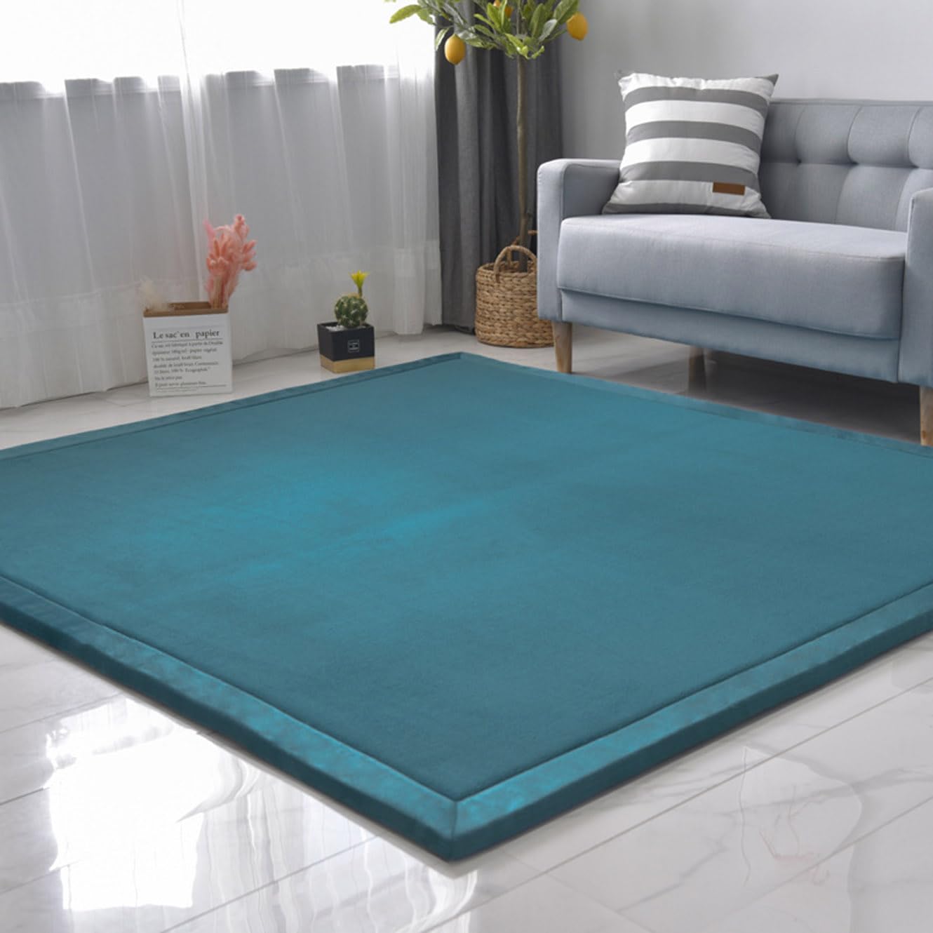 Grand tapis antidérapant en velours éponge épais pour jeux d'enfants, éveil et étude Vert foncé 100 x 180 cm