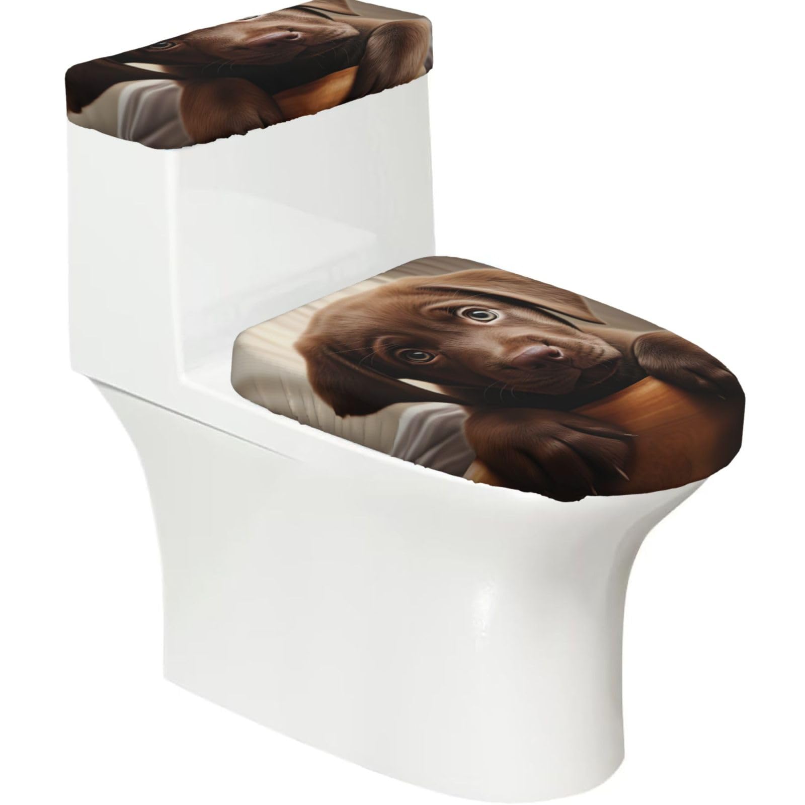 Flghjnbjn Black Cute Labrador Dog 1 Printed Toilet Tank And Lid Cover Set Of 2 For Most Bathrooms, Fits Elongated Round Toilets