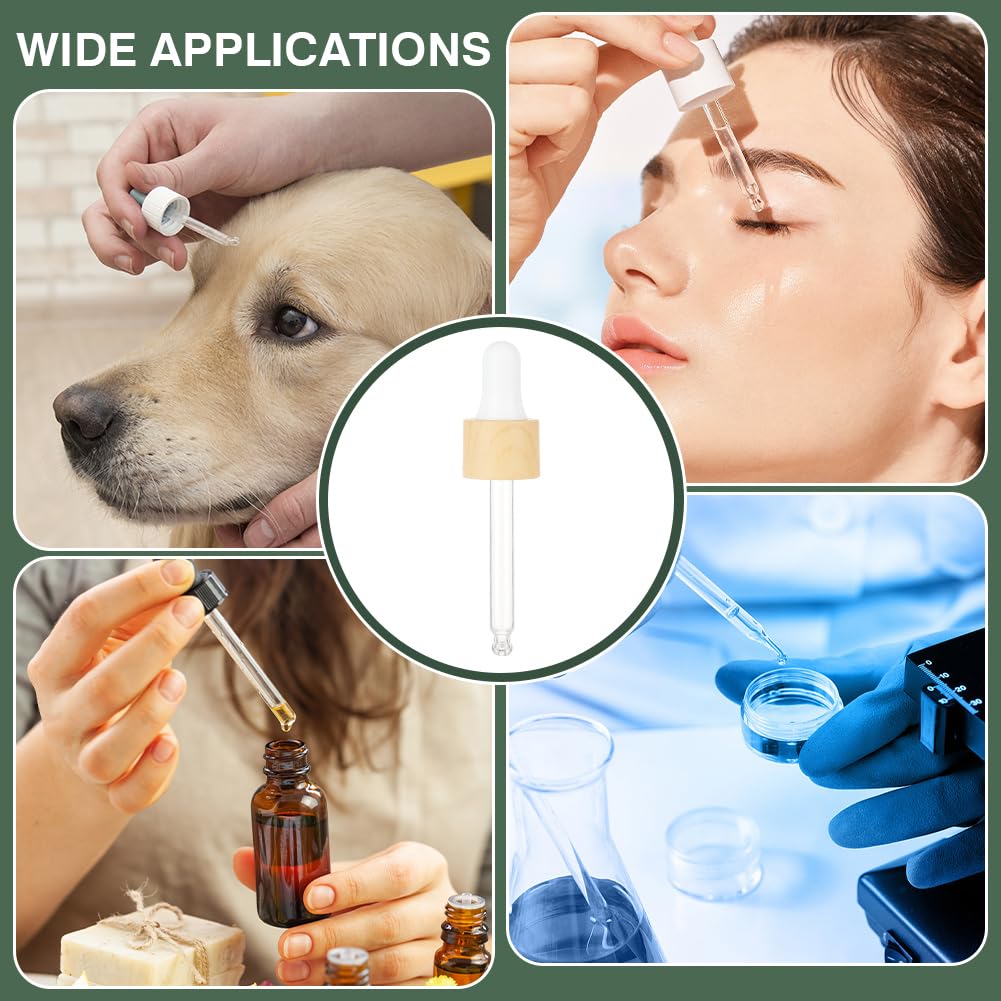 BENECREAT 10 set Contagocce In Vetro, Contagocce per Olio con Coperchio Rotante A Pressione Da 20 ml, Pipetta Contagocce In Vetro con Venature In Finto Legno per Flaconi di Olio Essenziale