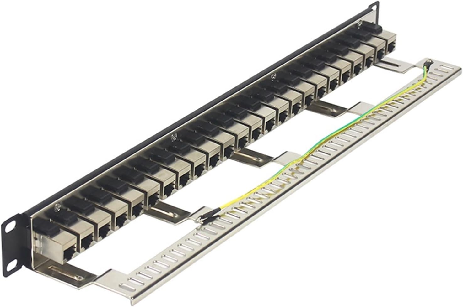 24 Port Shielded CAT6 RJ45 Patch Panel Straight Through LAN Coupler Network 19 Inch Cabinet Cabling Bracket Frame