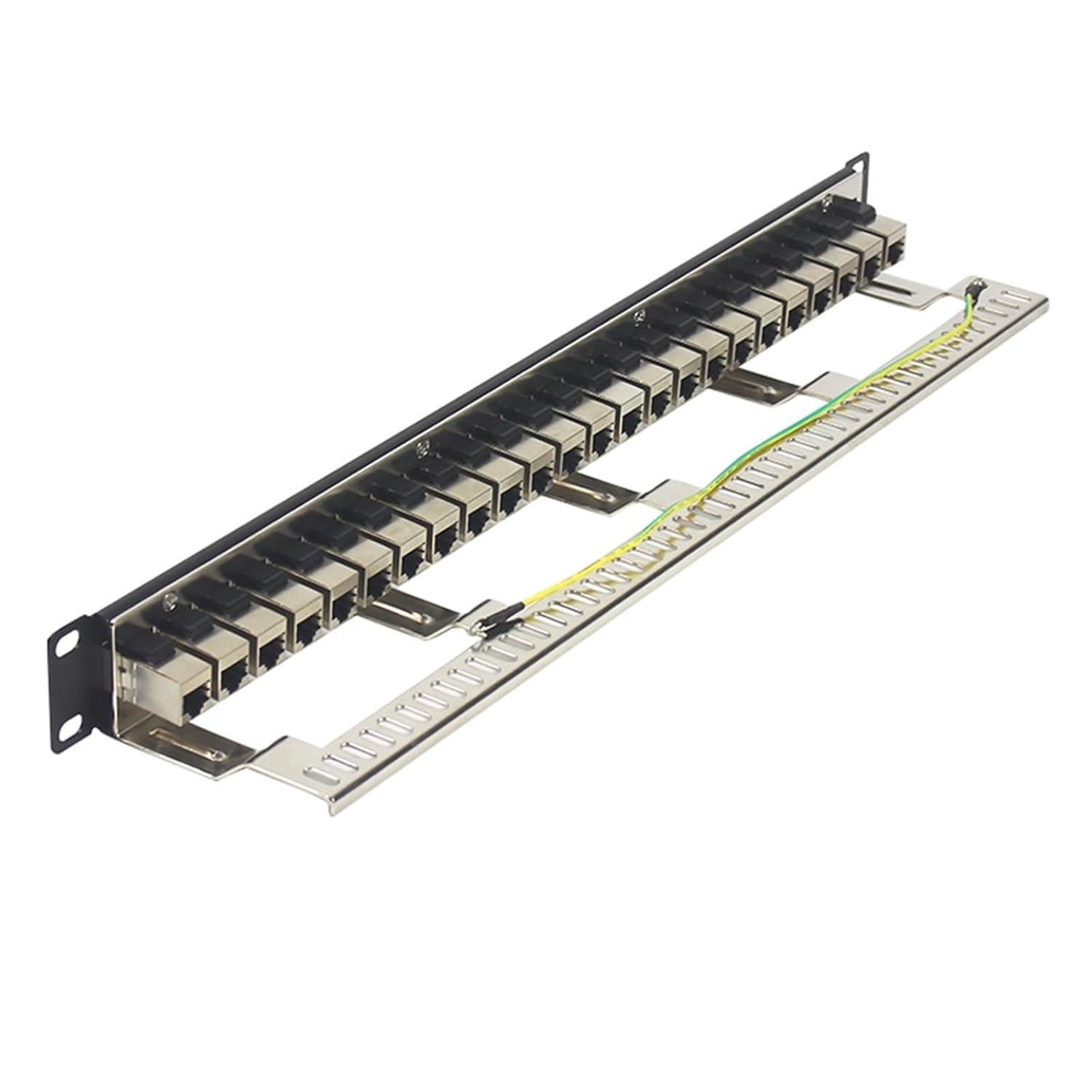 24 Port Shielded CAT6 RJ45 Patch Panel Straight Through LAN Coupler Network 19 Inch Cabinet Cabling Bracket Frame