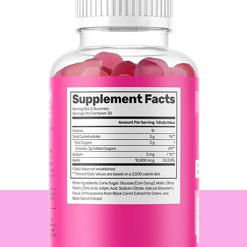 Miniatura 2 de Gomitas de biotina de la más alta potencia, 10,000 mcg, promueve vitaminas saludables para el cabello, la piel y las uñas para mujeres, hombres y