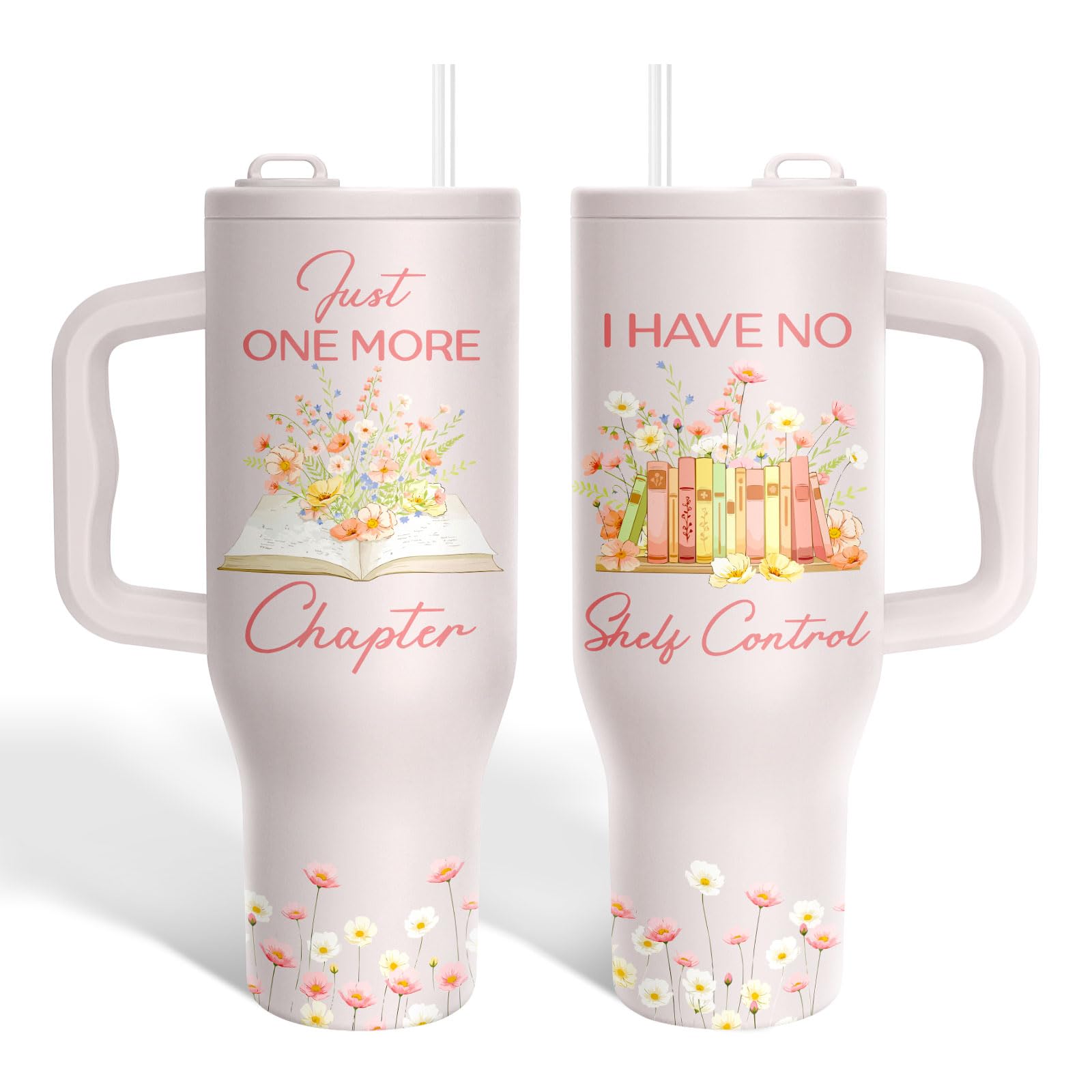 34HD Reading Tumbler 40oz with Handle and Straw, Gift for Bookworm Friends