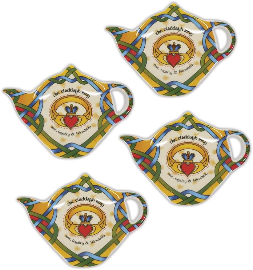 Claddagh Tea Bag Holder Set Irish Weave Teabag Plate - Teabag Caddy Holder - Teabag Coaster Resting Caddy Saucer Made of Bone China 6"