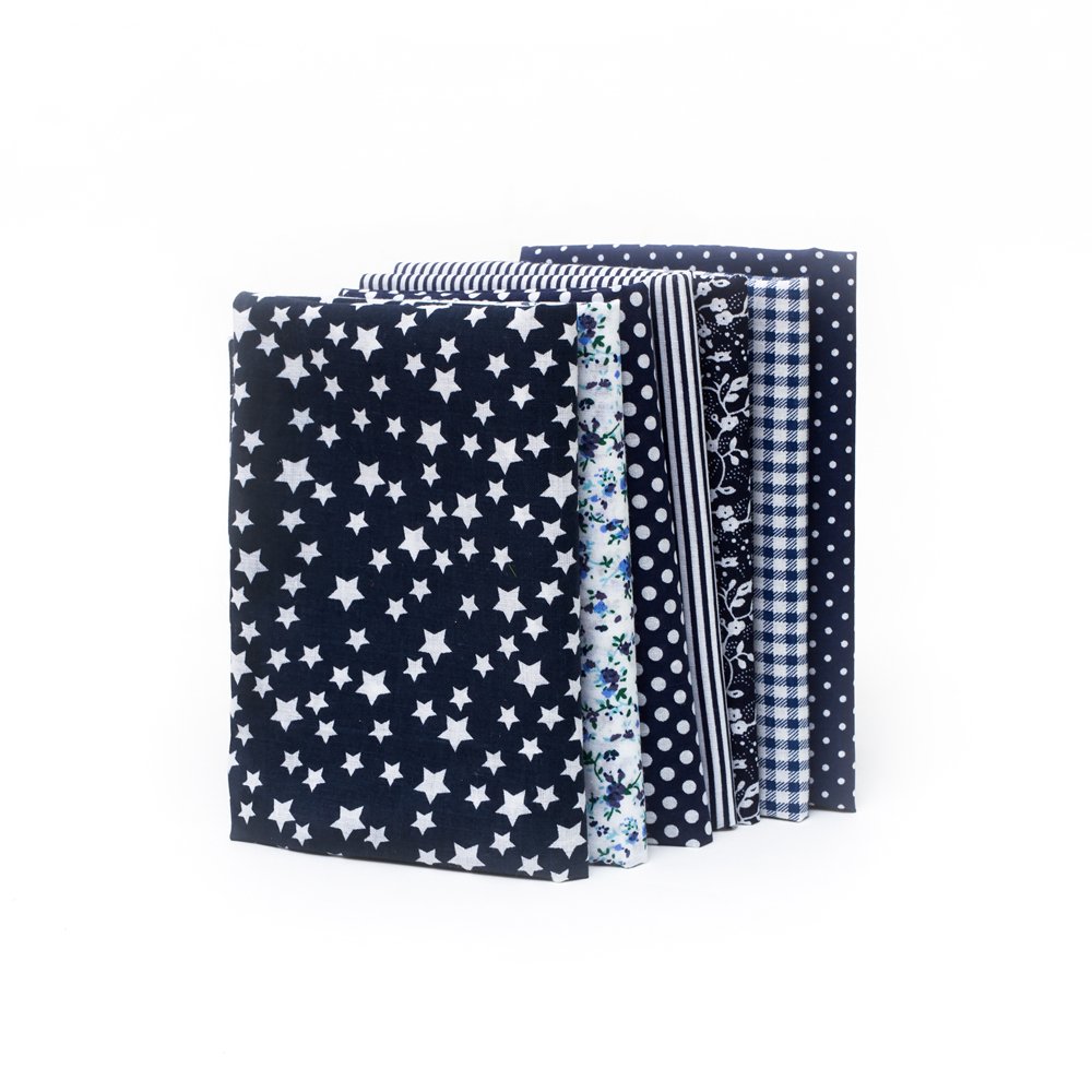 Rayline-Do Navy Raylinedo® 7Pcs 50 * 50Cm Different Pattern Patchwork Fabric Craft Printed Cotton Material Mixed Squares Bundle Quilting Scrapbooking Sewing Artcraft Diy Fabric Series