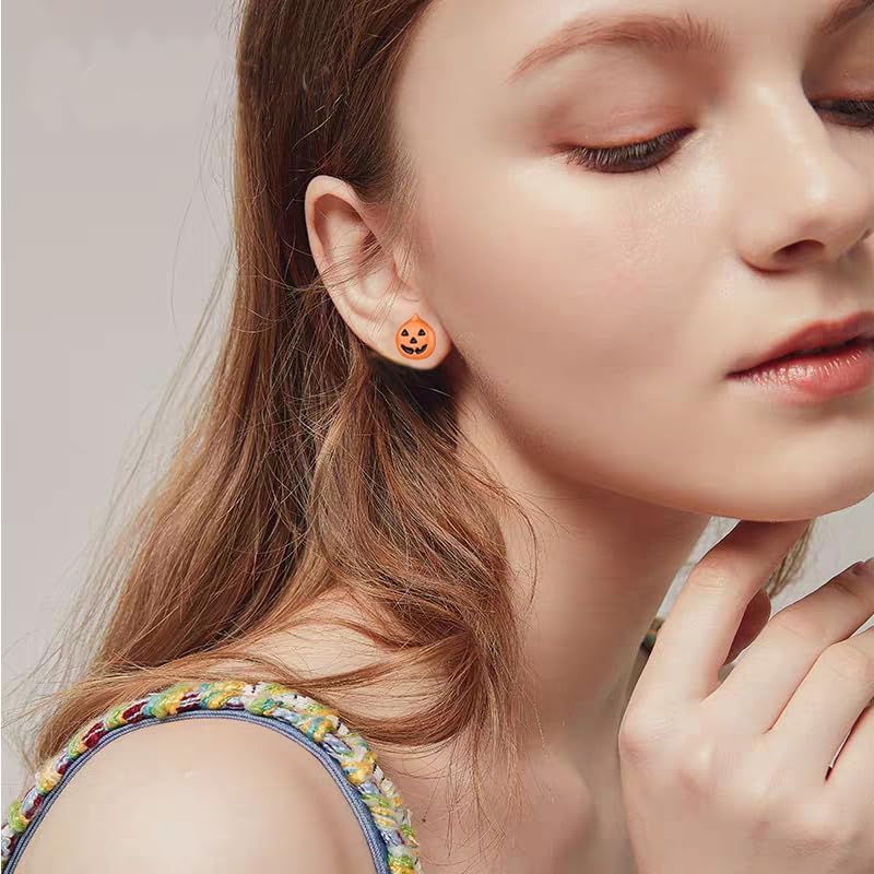 6 Pairs Halloween Ghost Stud Earrings for Women Dainty Small Spider Web Pumpkin Ghost Bat Stud Earrings Fashion Halloween Outfits Accessories Costume Party Gift - Image 3