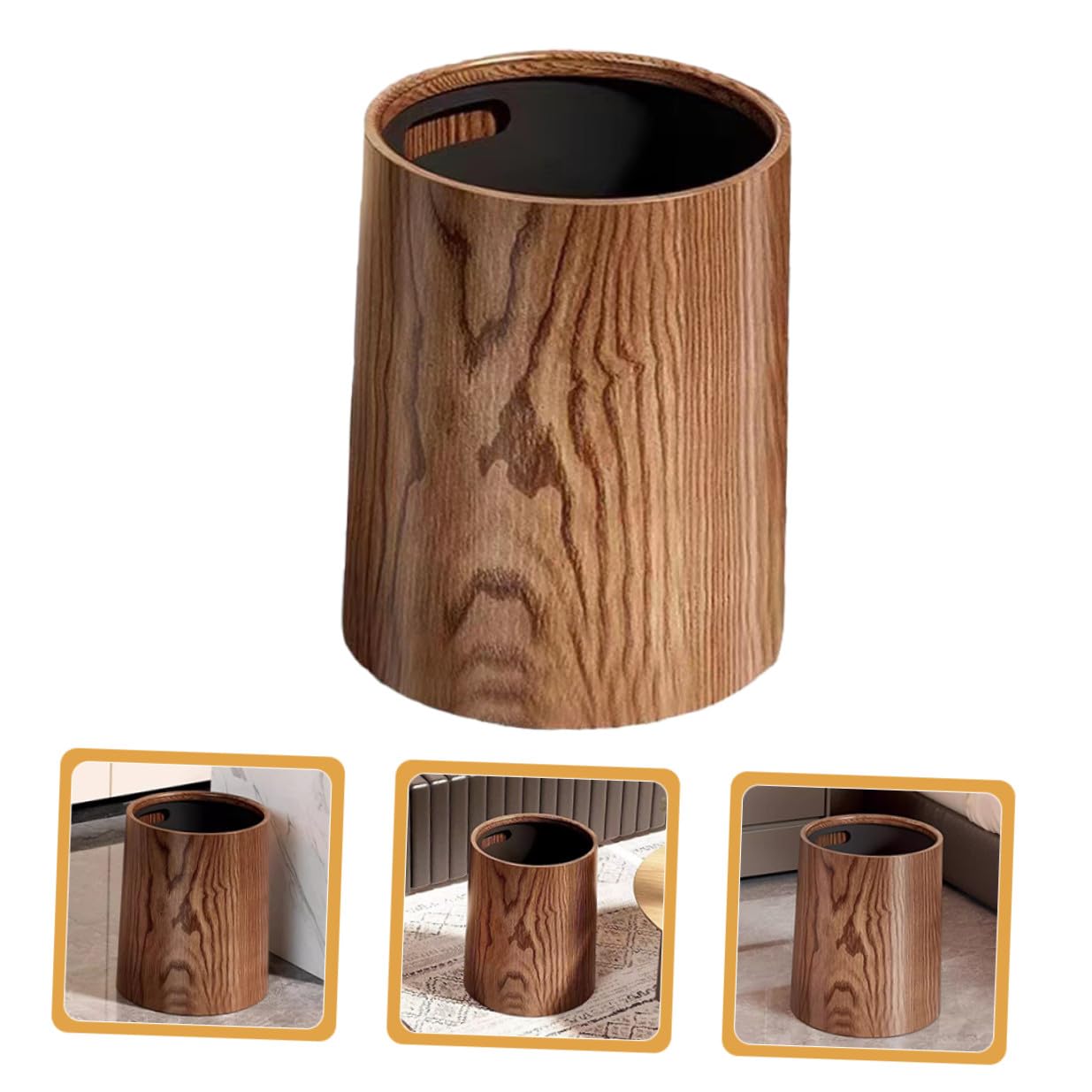 Toyvian Wood Grain Trash Can Reusable Garbage Storage Container Large Capacity Wastebasket for Kitchen Bathroom Living Home Office Organizer