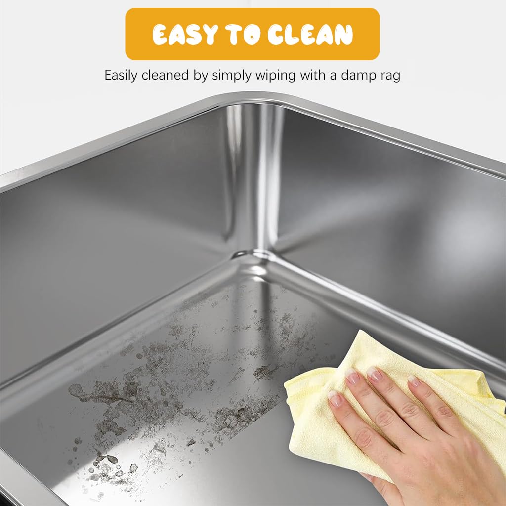 Qpets® Stainless Steel Cat Litter Box with Scoop & High Fence, 50x23x35CM 1