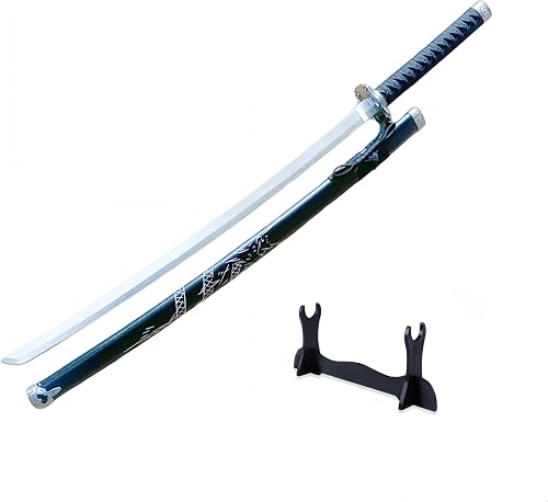 Swords, Decorative Wooden Sword with Black Sheath, Carved Details, for Cosplay and Home Decoration (Length 75 cm) - 1