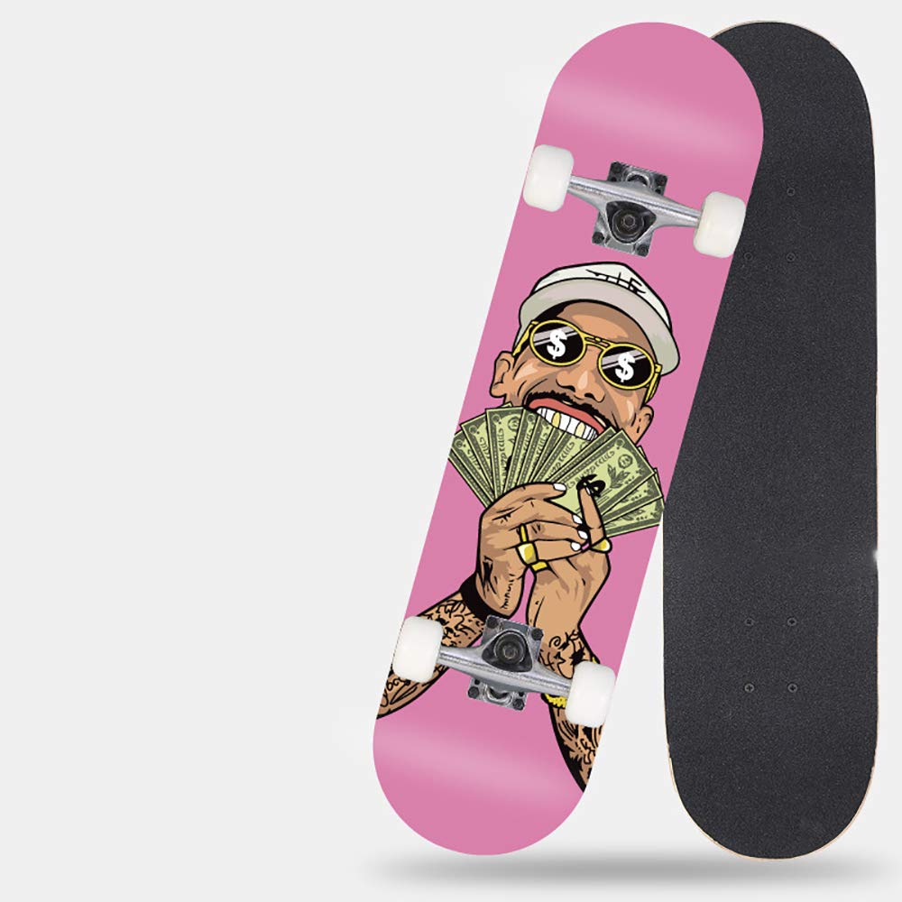 Tabla de Skate Retro,30 * 8in 7Capa Maple Wood Decks, 608 Mute Rodamientos+PU Alta Velocidad Rueda, para Adolescentes Adultos Chicas Muchachos Niños