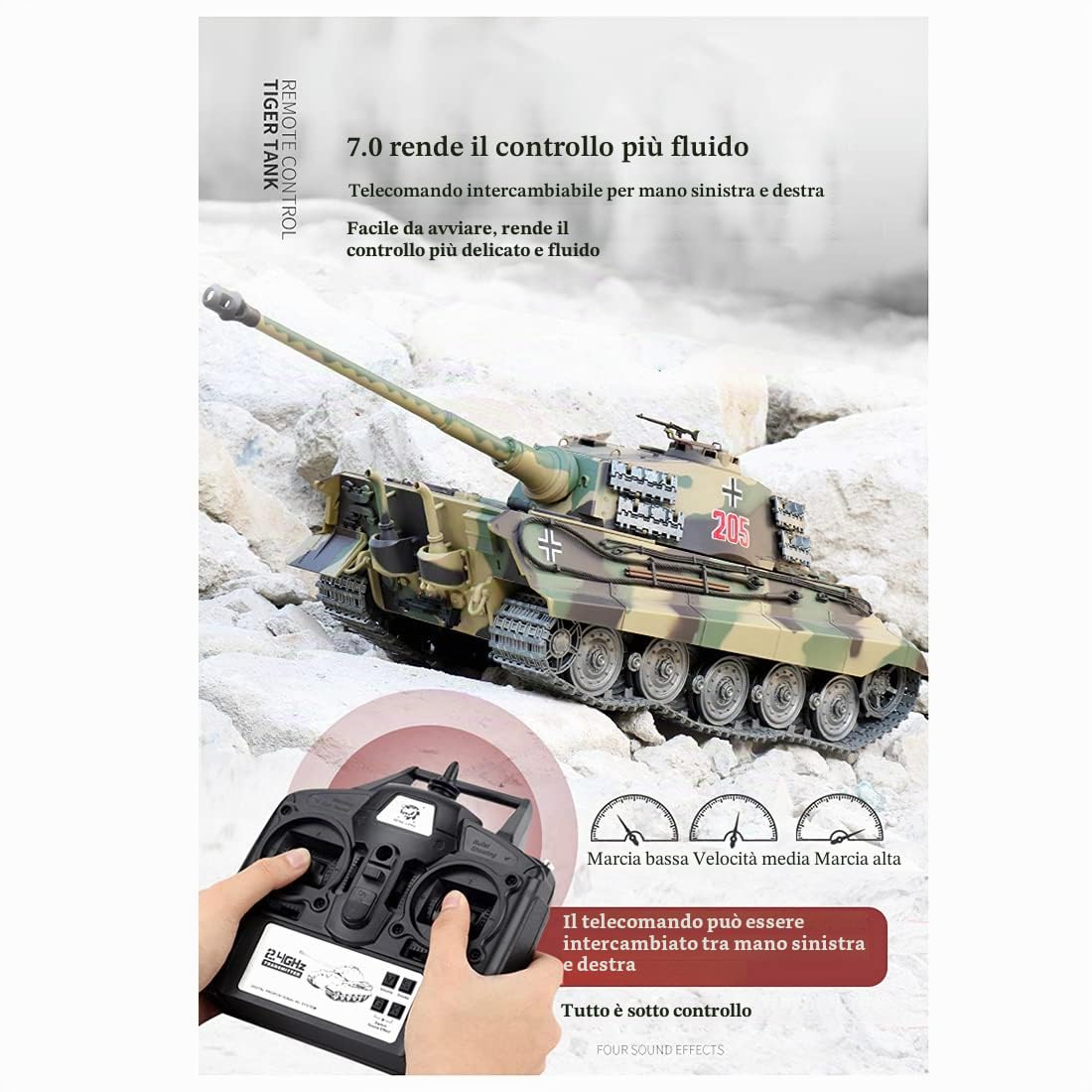 1:16 Carro Armato RC per Adulti, Modello da 2,4G di Carro Armato Henschel Tiger King Battle Tedesco con Effetto Sonoro, Fumo e Spari, Modello di Veicolo RC per Appassionati di Militaria