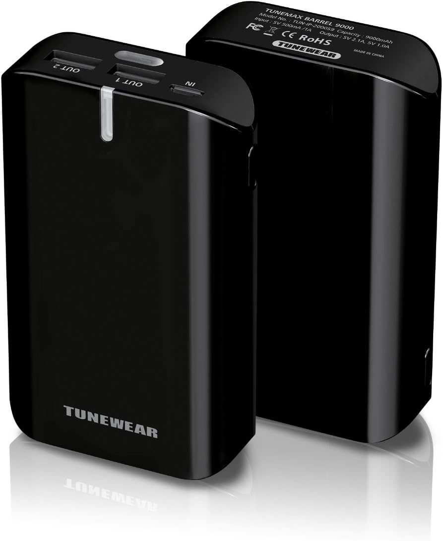 Tunewear TUN-IP-200060 Tunemax Barrel 9000 2.1A Dual USB Charging Battery - Retail Packaging - Black