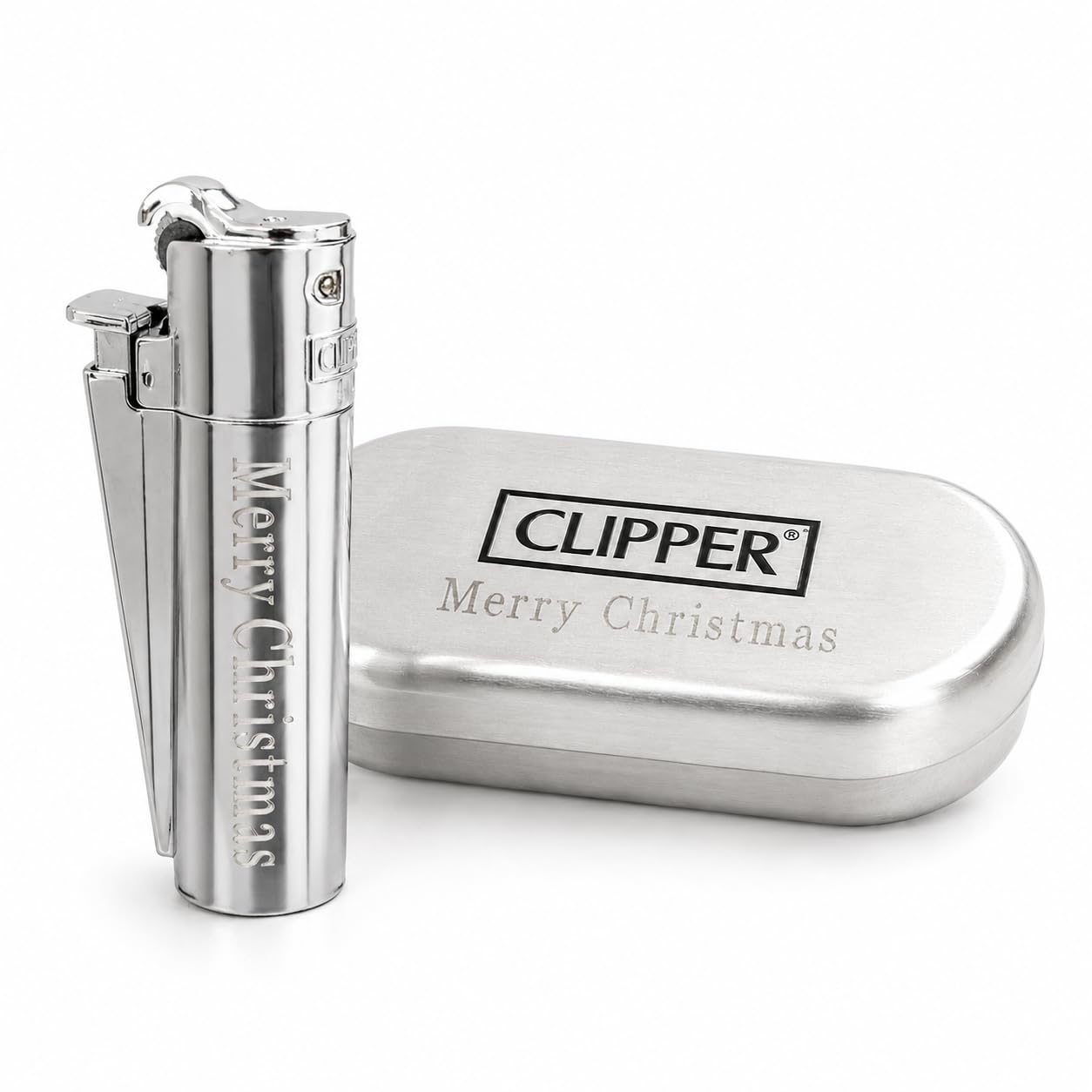 Personalised Jet Flame Lighter Silver โ Engraved Custom Name Gift Tin