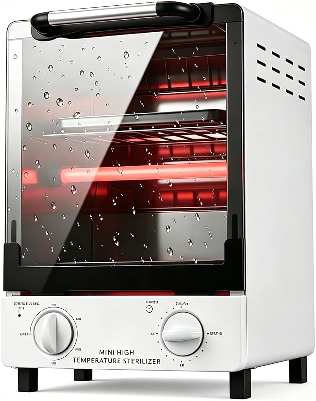 High Temperature Sterilizer, Large Capacity Dry Heat Stainless Steel Sterilizer with Temp and Timer Control, Max timing 60min, Max temperature 250℃ (482℉), With Stainless Trays, 110V power