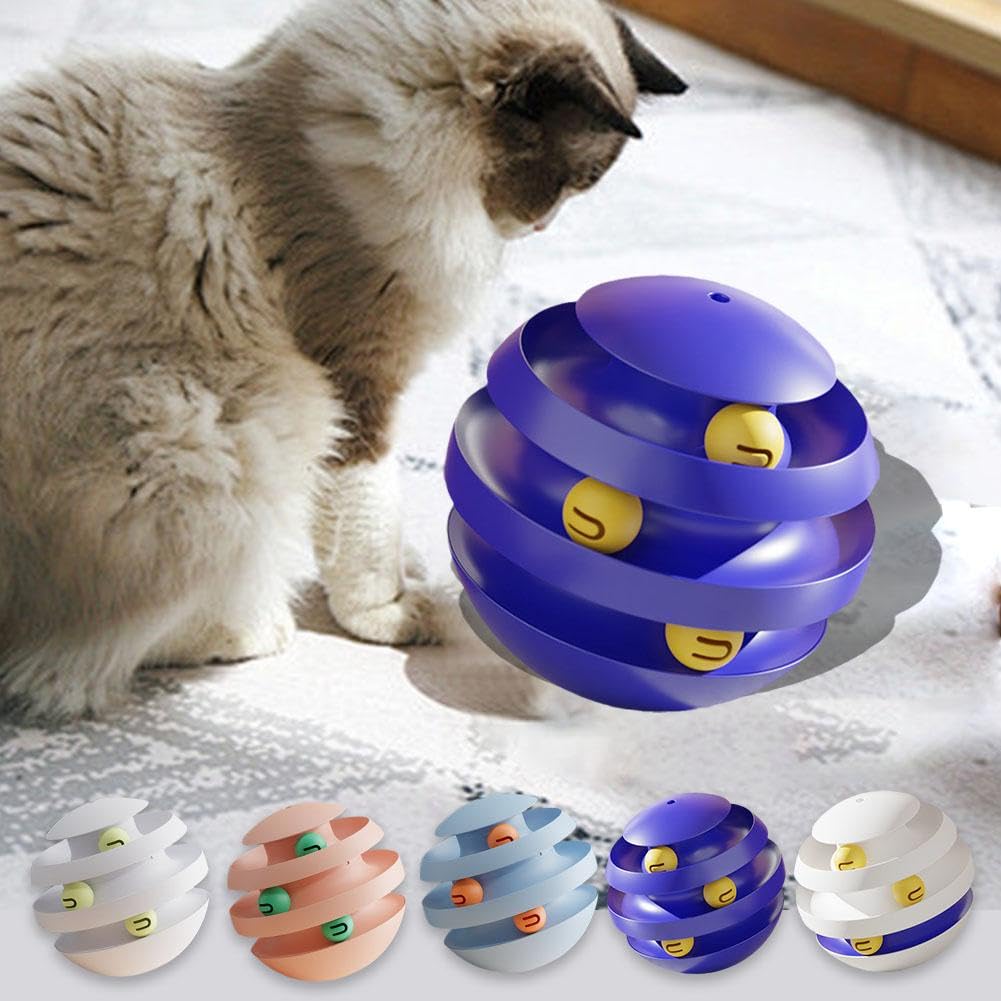 QINGZE 3 Tier Tower Cat Turntable Tumbler Toy Cat Toys Cat Ball Toy Tumbler Circular Track with Moving Balls for Stimulating Kitty Senses & Hunting Instincts(Blue)