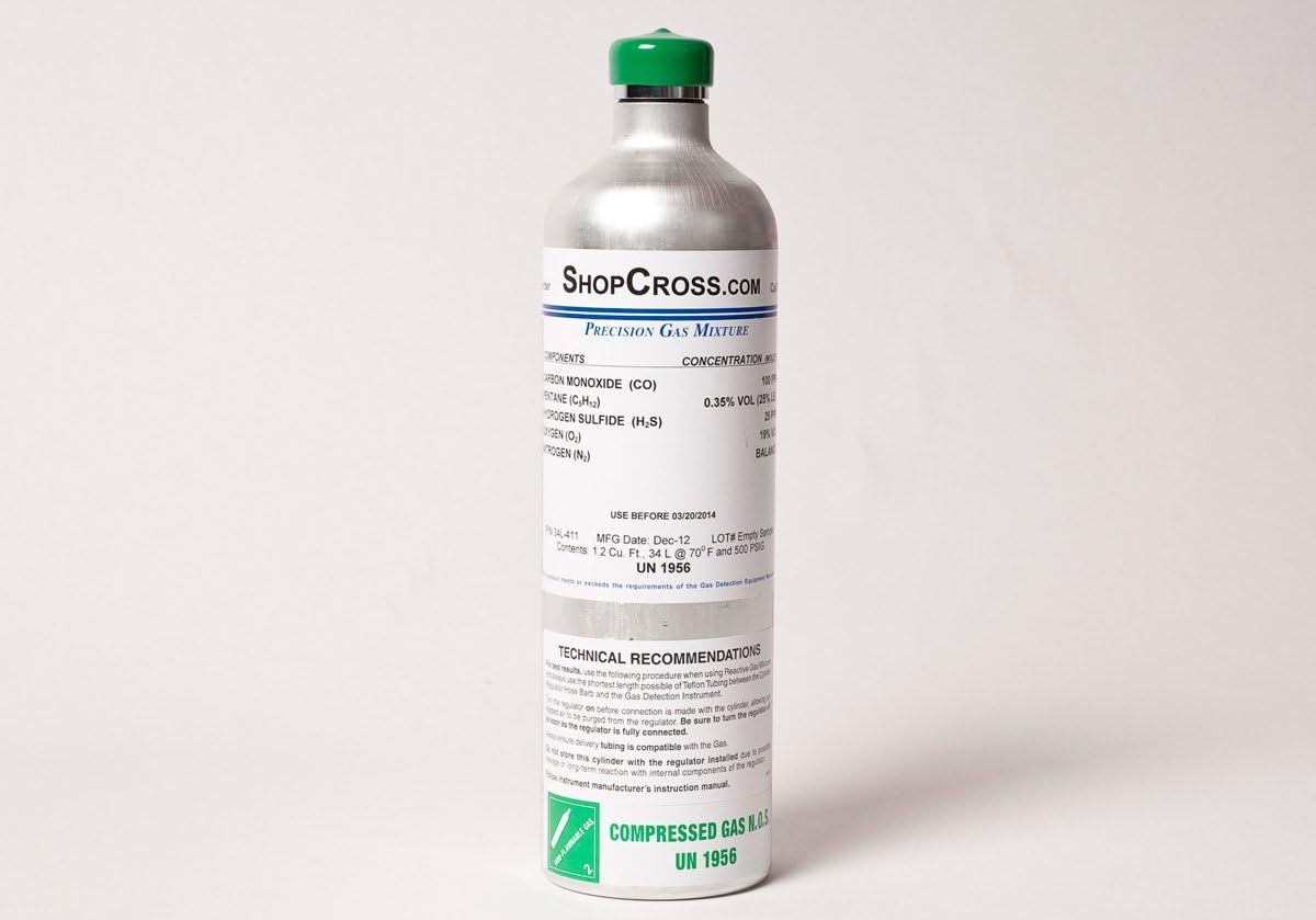Gasco 34L-421 Precision Calibration Gas 100 ppm CO, 50% LEL Methane, 25 ppm H2S, 18% O2, 34 Liter