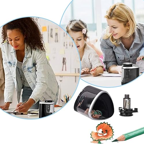 Miniatura 6 de Sacapuntas eléctricos, potente motor sin paradas, portátil, eléctrico, funciona con pilas, sacapuntas para aula, para escuela, hogar, oficina, aula