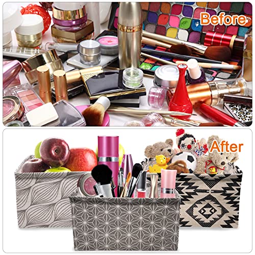 6 Stück Aufbewahrungskorb Stoff Leinen, Owelth Wasserdicht Aufbewahrungsbox mit Griffen, Faltbar Ablagekörbe Speicher Wickeltisch Organizer für Schubladen, Spielzeug, Kosmetik, Bad, 28x19x15 cm