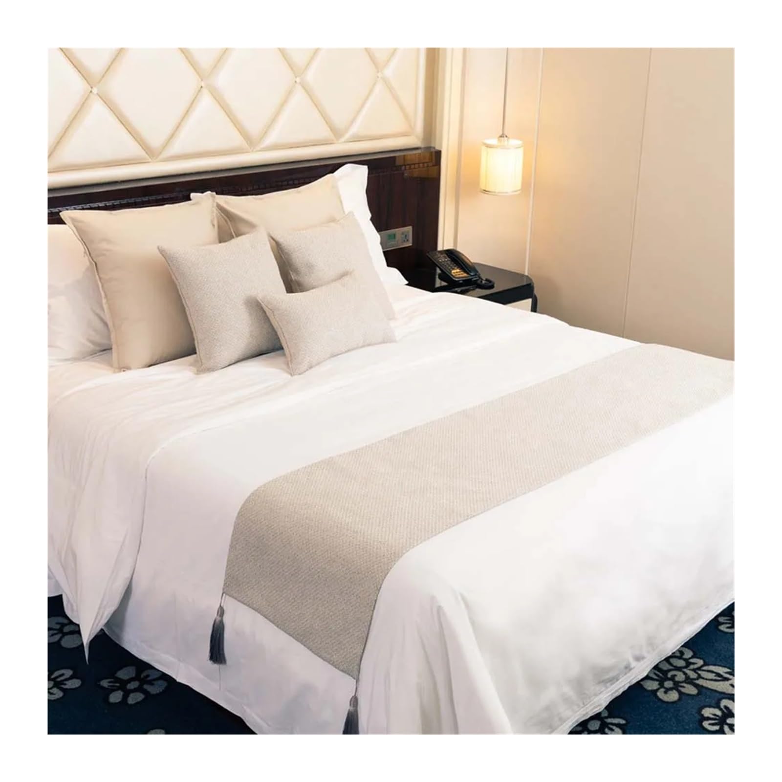 SHENJMAI Bed Runner Two-sided Bed Runner Solid Color Tassels Hotel Bedroom Decor Runners Tail Towel Pillowcase Home Flag(Beige,45X210cm-17.7X83inch)