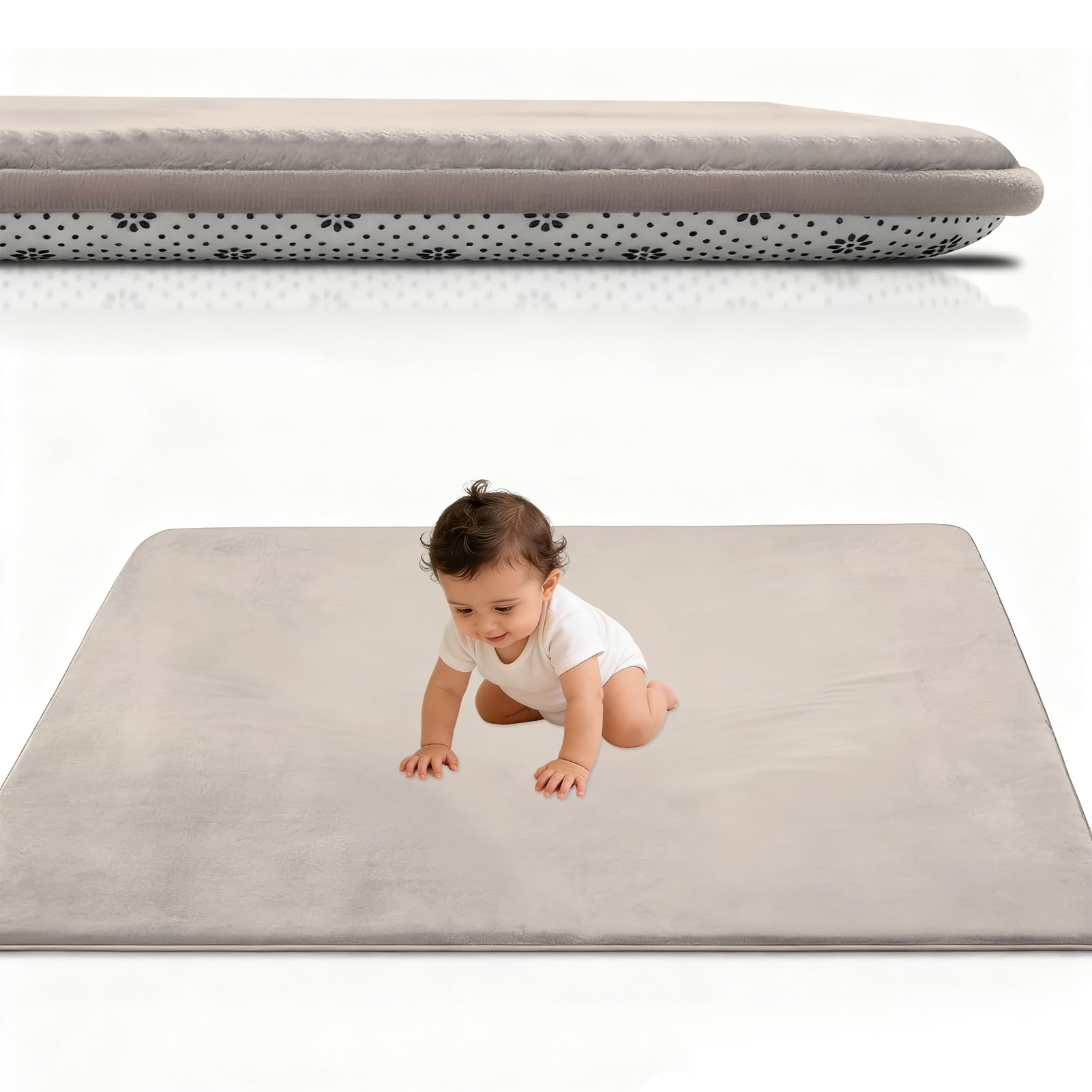 Tapis d'éveil et de Jeux Epais de 2.5cm, Beb Tapis pour Bébé Conception Antidérapante 150 x 180 cm Crème Tatami Tapis pour la Chambre Bebe, Chambre d'enfants pour Filles et Garçons