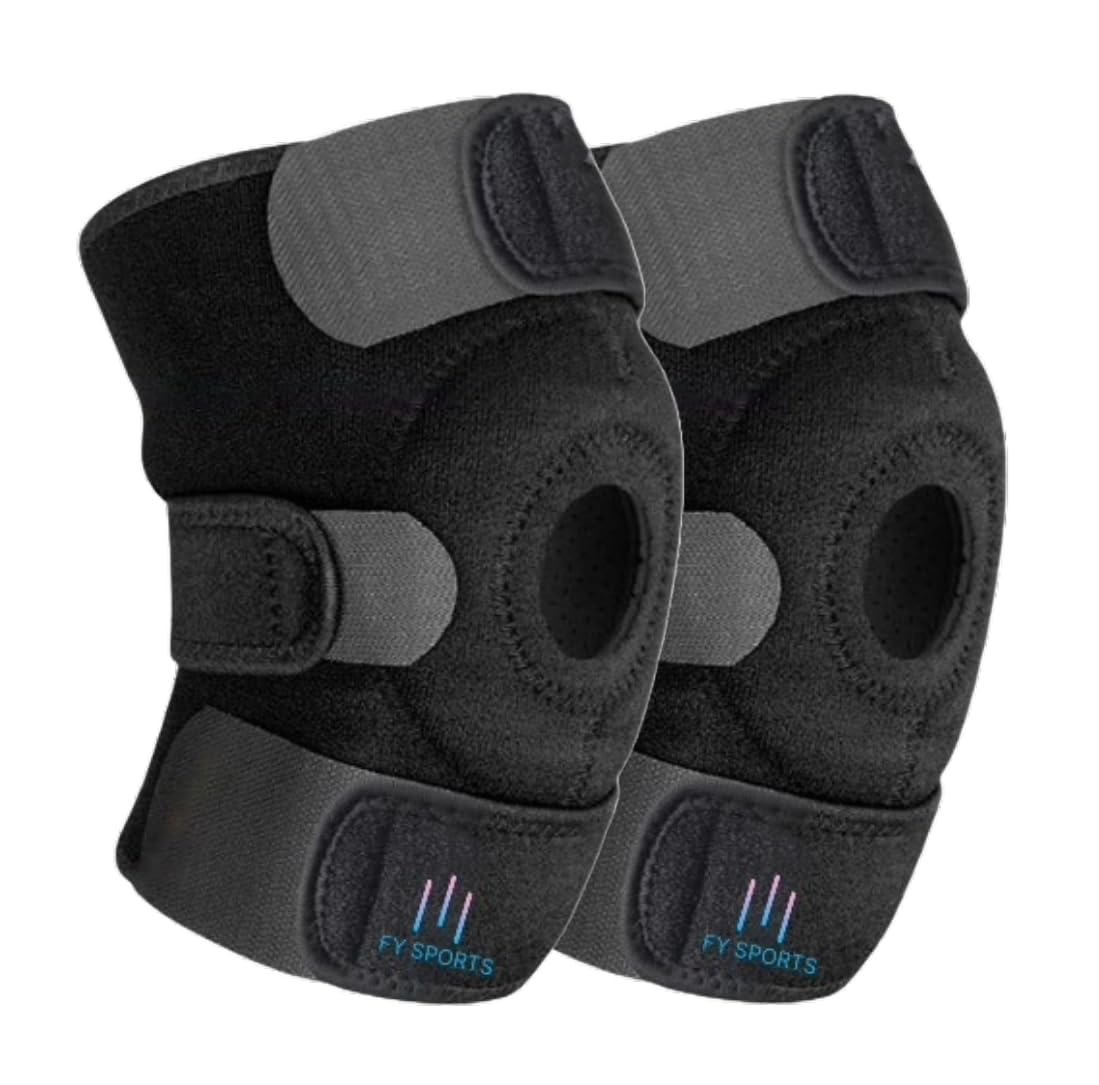 FY Sports 2 Pack Adjustable Knee Support Patella|Knee Support for Men and Women | Knee Cap|Knee Brace Guard Cap Belt | Knee Pain Relief | Joint Pain Relief | Neoprene|Free size