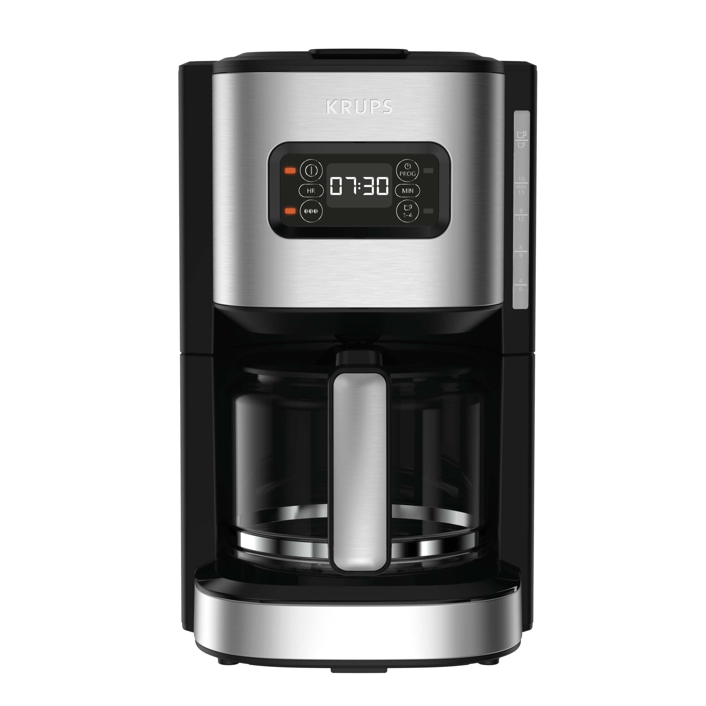 Krups KM480D Excellence Edelstahl Programmierbare Filterkaffeemaschine, 24-Stunden-Timer, Brühstärkeauswahl Wasserkopf, Pre-Infusion Modus, Anti-Tropf-System, 1,25 L Kapazität, 15 Tassen