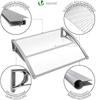 Copertină pentru ușa de intrare VOUNOT 100 x 80 cm, acoperiș de protecție împotriva ploii din aluminiu și policarbonat, copertină transparentă pentru ușă și fereastră 6