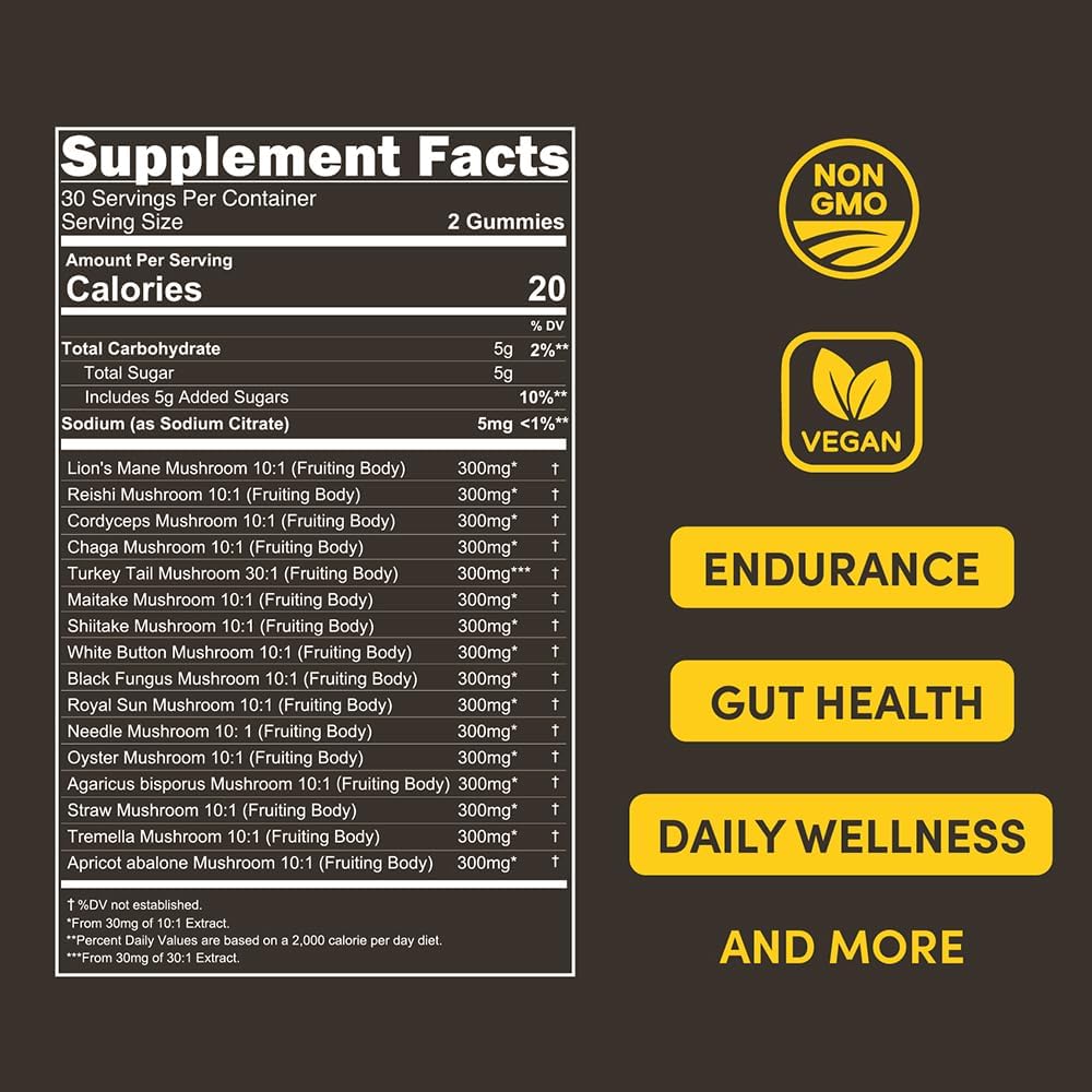 16 in 1 Blend Mushrooms Gummies for Adults - Lion's Mane Mushroom Supplement, Focus Gummies with Lions Mane, Lion's Mane for Adults, Natural Mushroom Supplement for Cognitive Support & Clarity - Image 4