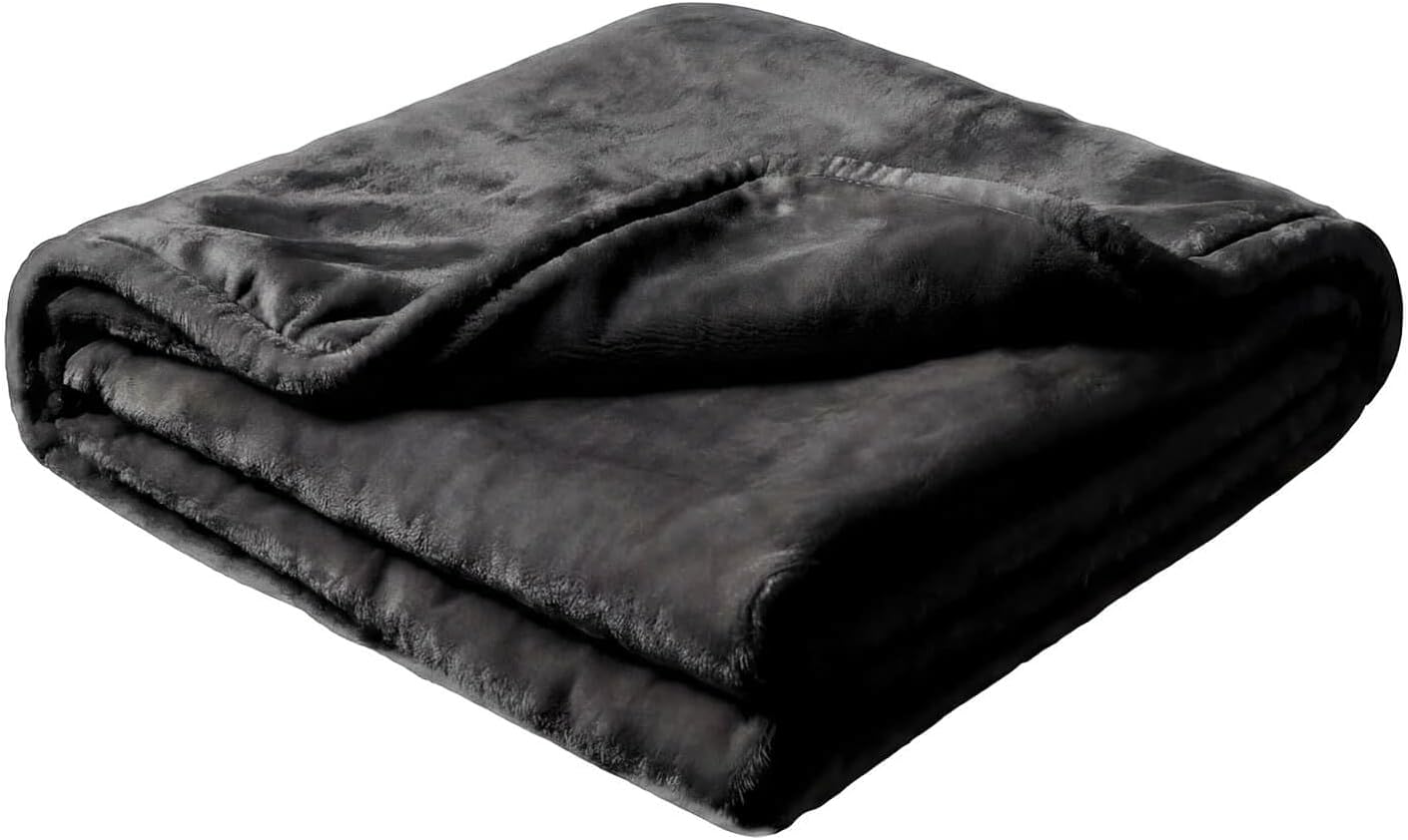 Plush Velvet Fleece Bed Blanket, Lightweight Queen Size Blanket, Soft Fuzzy Cozy Blanket for Couch (Black, Queen)
