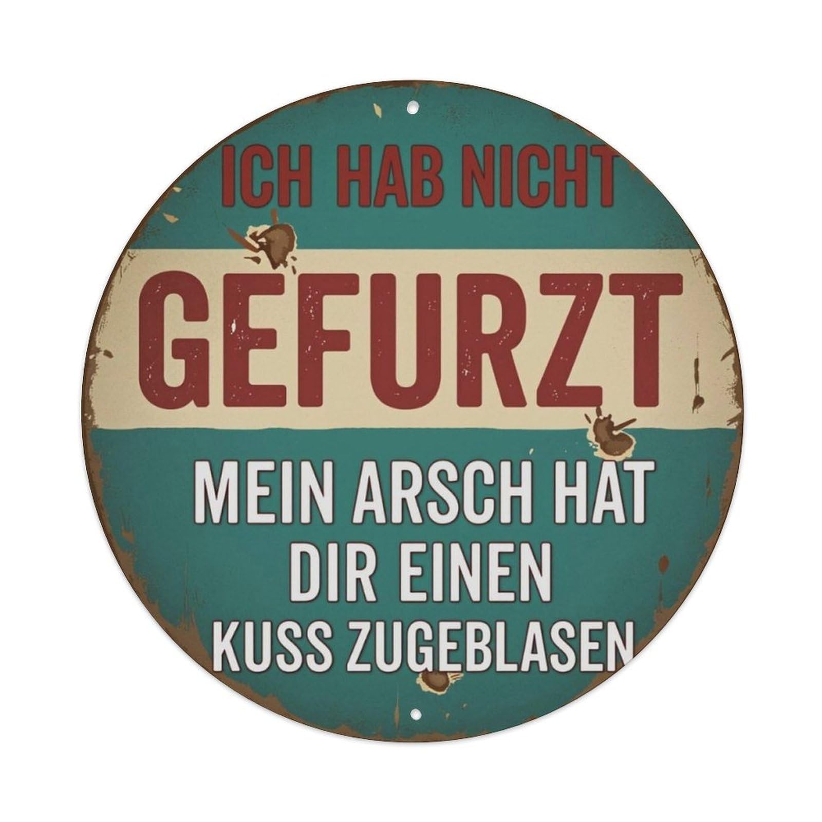 German Funny Humorous Vintage Text Round Decor Sign Vintage Aluminium Metal Sign, Retro Wall Decor for Home, Bar, Garage & Farmhouse 20x20cm
