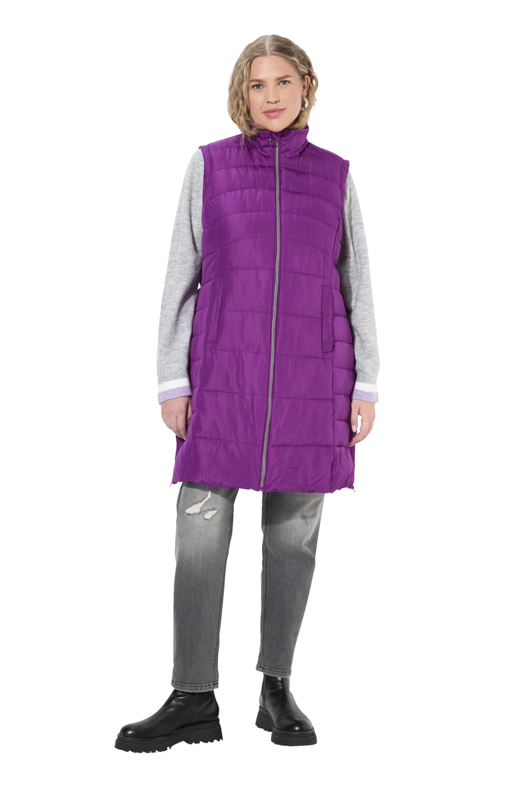 Ulla Popken Damen große Größen Übergrößen Plus Size Steppweste, A-Linie, Kapuze, Stehkragen, ärmellos, recycelt 825818