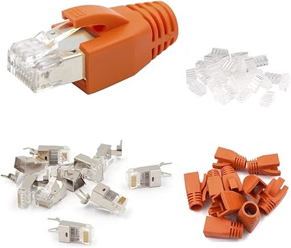 Amazon Vce 10個セット シールド Rj45コネクタ Cat6a Cat7対応lanケーブルコネクタ と Rj45コネクタ カバー モジュラーカバー 8極8芯 保護キャップ オレンジ Vce Lanケーブル 通販